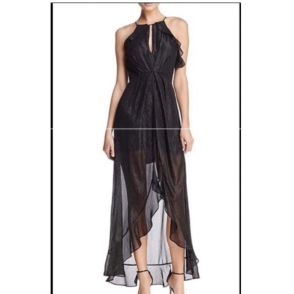 ASTR Black Arielle full length asymmetrical dress shimmer M NWT - Picture 2 of 9